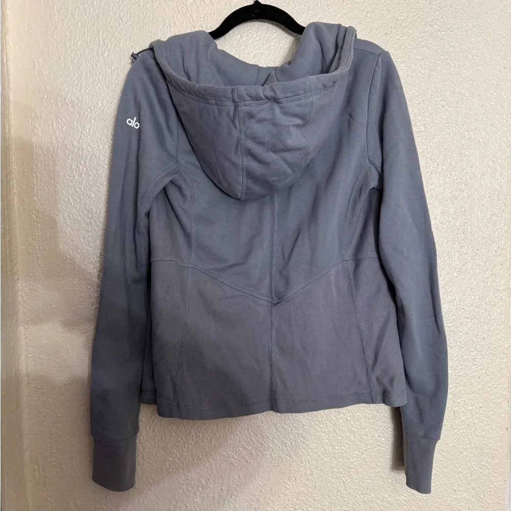 ALO YOGA Foundation Zip Hoodie bluish grey color steel blue size Small